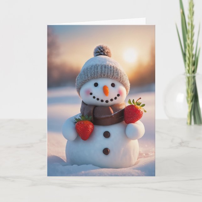 Cartes Pour Fêtes Annuelles bonhomme de neige en chocolats et fraises (Devant)
