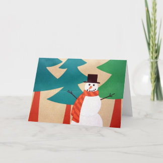 Cartes Pour Fêtes Annuelles Bonhomme de neige et arbres de fêtes de Noël
