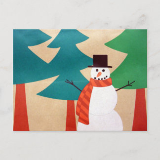 Cartes Pour Fêtes Annuelles Bonhomme de neige et arbres de vacances de Noël