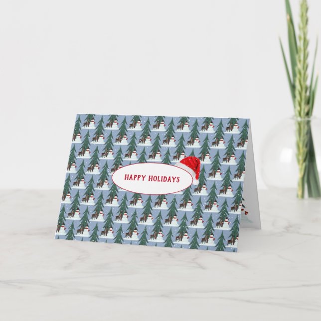 Cartes Pour Fêtes Annuelles bonhomme de neige et cerf dans des flocons de neig (Devant)