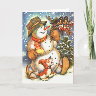 Cartes Pour Fêtes Annuelles Bonhomme de neige et chien