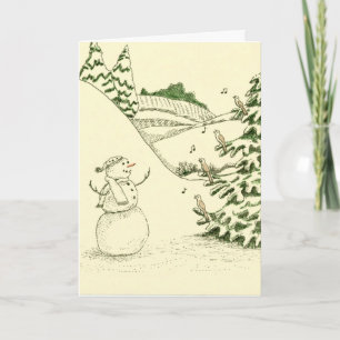 Cartes Pour Fêtes Annuelles Bonhomme de neige et oiseaux