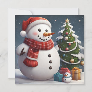 Cartes Pour Fêtes Annuelles Bonhomme de neige et sapin de Noël avec des cadeau