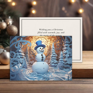 Cartes Pour Fêtes Annuelles Bonhomme de neige festif magique Noël en forêt enn