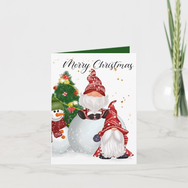 Cartes Pour Fêtes Annuelles bonhomme de neige gnome de Noël (Devant)