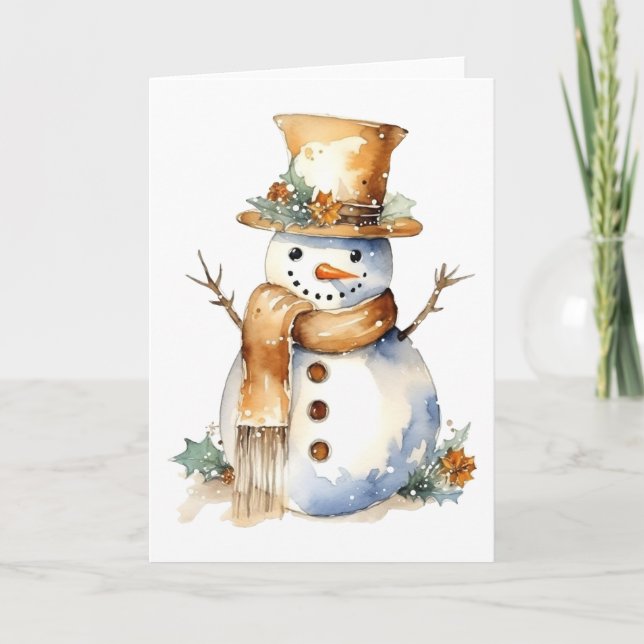 Cartes Pour Fêtes Annuelles Bonhomme de neige heureux avec accents dorés BLANK (Devant)