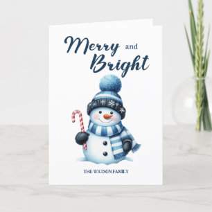 Cartes Pour Fêtes Annuelles Bonhomme de neige heureux joyeux bleu blanc hiver