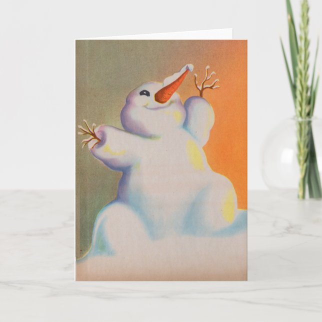 Cartes Pour Fêtes Annuelles bonhomme de neige heureux salue le matin (Devant)