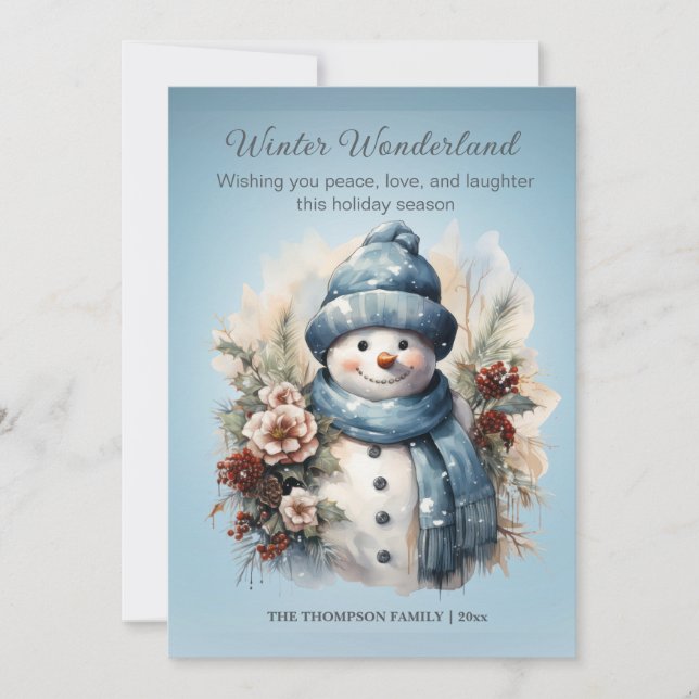 Cartes Pour Fêtes Annuelles Bonhomme de neige hivernal vibrant bleu glacial (Devant)