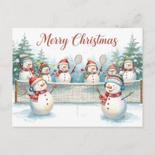 Cartes Pour Fêtes Annuelles Bonhomme de neige joue au tennis Noël aquarelle