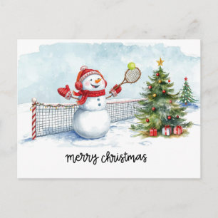 Cartes Pour Fêtes Annuelles Bonhomme de neige joue au tennis Noël aquarelle