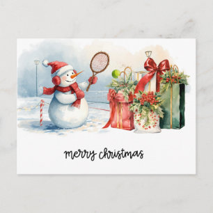 Cartes Pour Fêtes Annuelles Bonhomme de neige joue au tennis Noël aquarelle