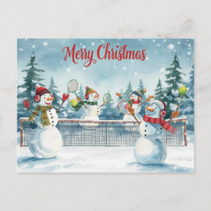 Cartes Pour Fêtes Annuelles Bonhomme de neige joue au tennis Noël aquarelle