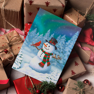 Cartes Pour Fêtes Annuelles Bonhomme de neige joyeux de Noël & Oiseaux Scène h