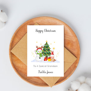 Cartes Pour Fêtes Annuelles Bonhomme de neige lapin Noël petit-fils