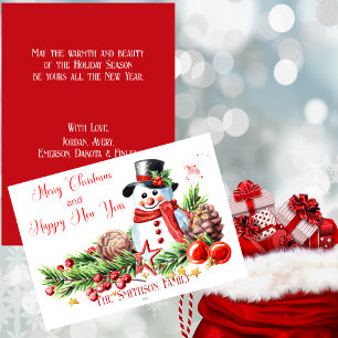 Cartes Pour Fêtes Annuelles Bonhomme de Neige Mignon Rouge et Blanc Personnali