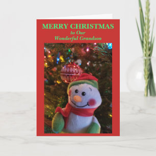 Cartes Pour Fêtes Annuelles Bonhomme de neige Noël Petit-fils ou n'importe qui