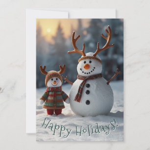 Cartes Pour Fêtes Annuelles Bonhomme de neige nostalgique et enfant de neige j