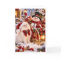Bonhomme de neige personnalisé & chat persan blanc