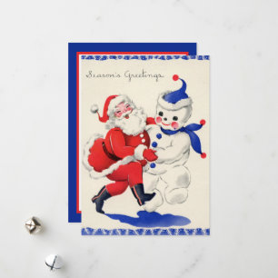 Cartes Pour Fêtes Annuelles bonhomme de neige rétro de Noël Père Noël