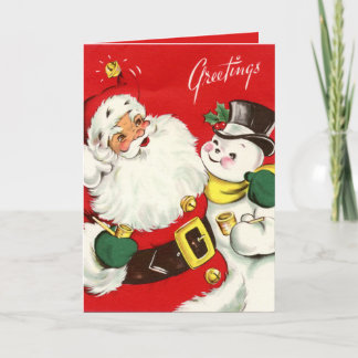 Cartes Pour Fêtes Annuelles bonhomme de neige rétro de Noël Père Noël