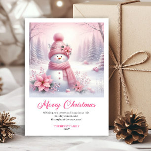 Cartes Pour Fêtes Annuelles Bonhomme de neige rose radieux fichier numérique c