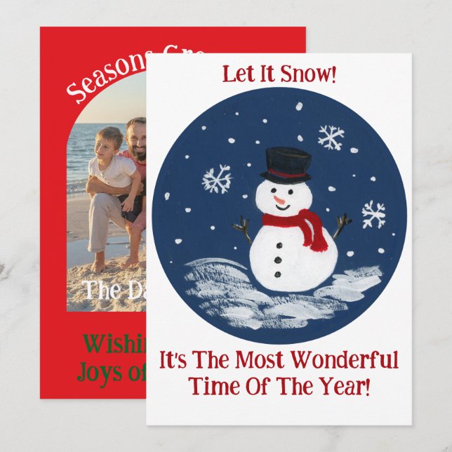 Cartes Pour Fêtes Annuelles Bonhomme de neige rouge merveilleux temps année VO (Devant / Derrière)