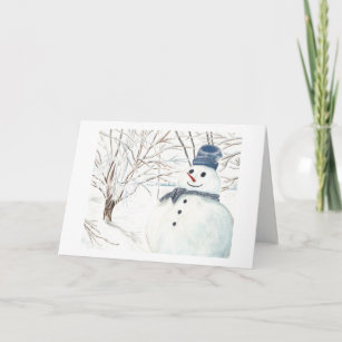 Cartes Pour Fêtes Annuelles Bonhomme de neige souriant d'aquarelle de Reno