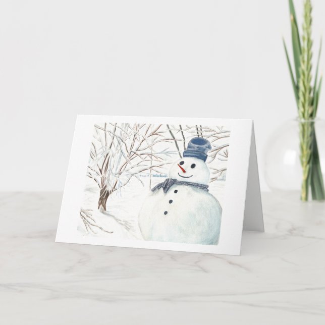 Cartes Pour Fêtes Annuelles Bonhomme de neige souriant d'aquarelle de Reno (Devant)