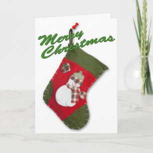 Cartes Pour Fêtes Annuelles Bonhomme de neige sur chaussette de Noël sur fond