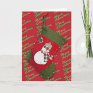 Cartes Pour Fêtes Annuelles Bonhomme de neige sur chaussette de Noël sur fond
