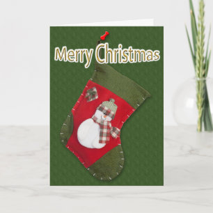 Cartes Pour Fêtes Annuelles Bonhomme de neige sur chaussette de Noël sur fond