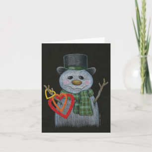 Cartes Pour Fêtes Annuelles Bonhomme de neige tenant des anneaux en forme de c