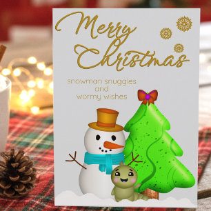 Cartes Pour Fêtes Annuelles Bonhomme de Neige Ver et Sapin de Noël