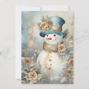 Cartes Pour Fêtes Annuelles Bonhomme de neige vintage or bleu blanc Noël