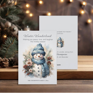 Cartes Pour Fêtes Annuelles Bonhomme de neige Winter Wonderland Bleu poussiére