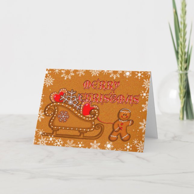Cartes Pour Fêtes Annuelles BONHOMME EN PAIN D'ÉPICE, BISCUIT et SLEIGH par (Devant)
