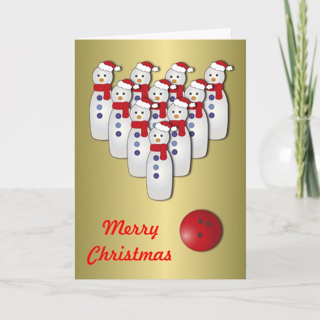 Cartes Pour Fêtes Annuelles Bonhommes de neige de bowling de Noël (Devant)