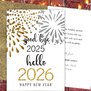 Cartes Pour Fêtes Annuelles Bonjour 2024 Parties scintillant d'or Festive feux