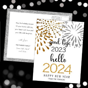 Cartes Pour Fêtes Annuelles Bonjour 2025 Parties scintillant d'or Festive feux