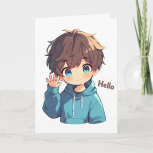 Cartes Pour Fêtes Annuelles Bonjour Anime Garçon Mignon