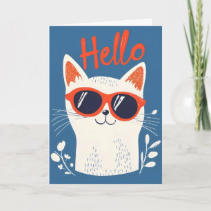 Cartes Pour Fêtes Annuelles Bonjour chat blanc cool