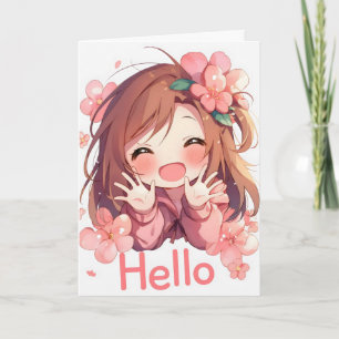 Cartes Pour Fêtes Annuelles Bonjour Fille d'Anime Mignonne