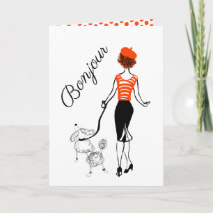 Cartes Pour Fêtes Annuelles Bonjour Girl et French Poodle Greeting Card