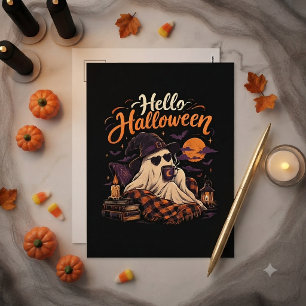 Cartes Pour Fêtes Annuelles Bonjour Halloween Gentil Fantôme Buvant du Café