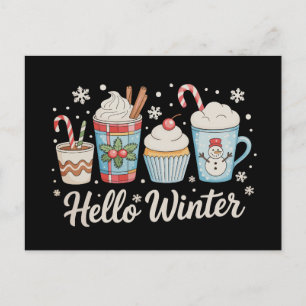 Cartes Pour Fêtes Annuelles Bonjour Hiver Café Cosy Bonhomme de Neige Noël Xma