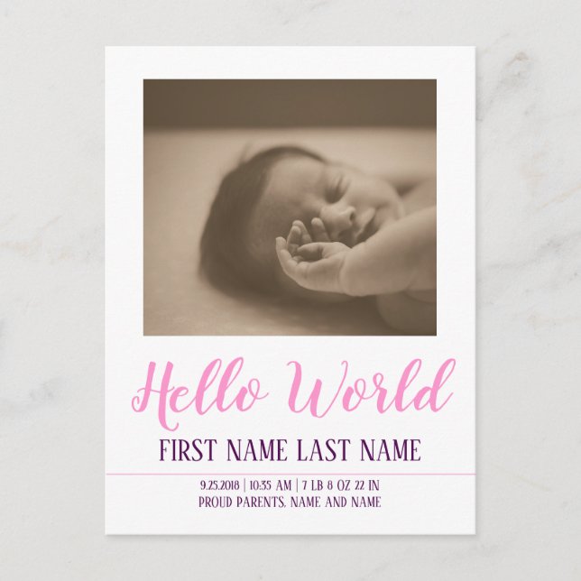 Cartes Pour Fêtes Annuelles Bonjour le Monde - annonce de naissance avec photo (Devant)