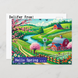 Cartes Pour Fêtes Annuelles Bonjour Printemps - 16-Bit Pixel Art Campagne Post