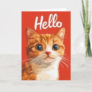 Cartes Pour Fêtes Annuelles Bonjour Retro Orange Chat