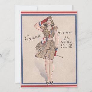 Cartes Pour Fêtes Annuelles Bonjour vintage Fille Soldat Anniversaire